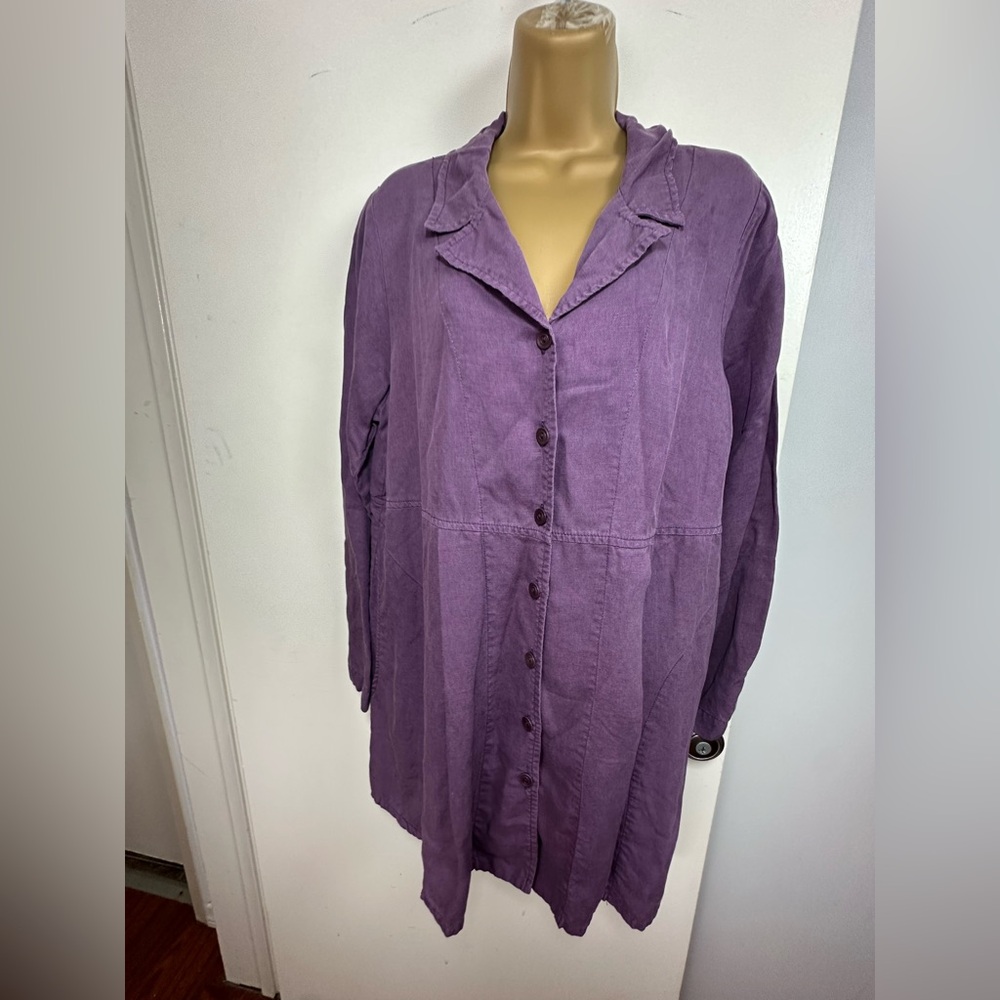 Flax‎ Purple Tencel Linen Pleated Langenlook Lightweight Shirt Tunic NWOT 6-10
